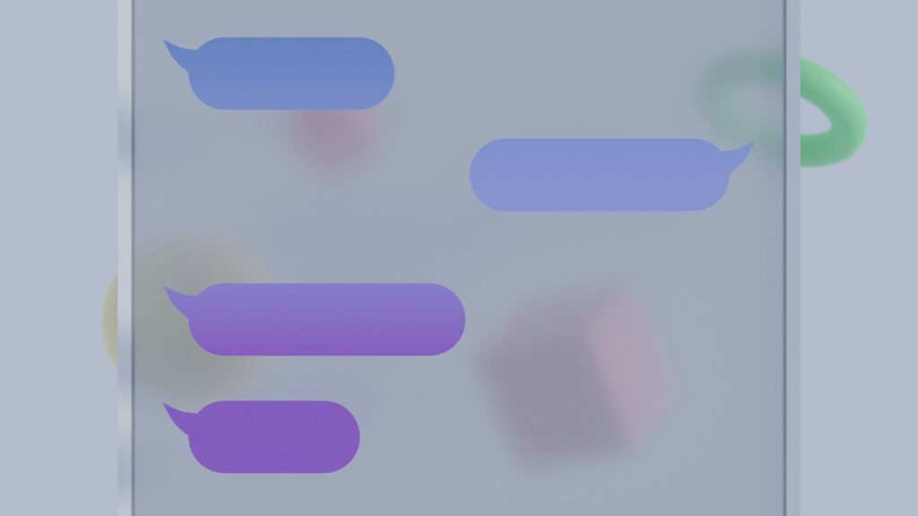 Lila Sprechblasen auf einem durchscheinenden Bildschirm als Symbol für einen Chatbot